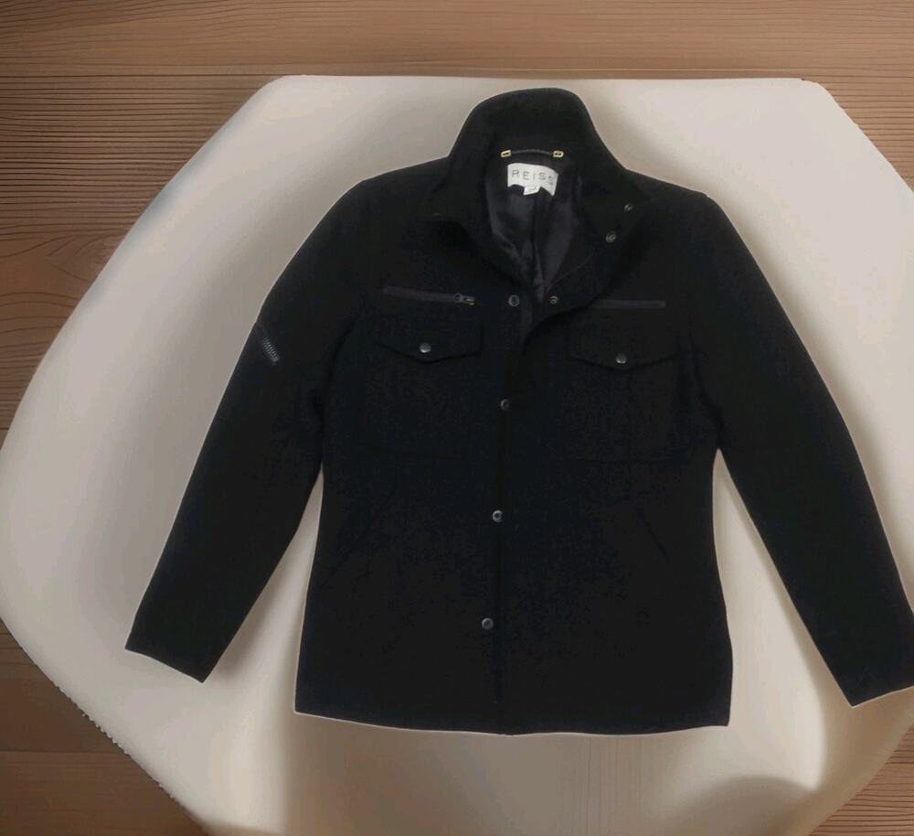 Reiss Mens Wool Blend Black Cargo Zip Pockets Jacket Size M